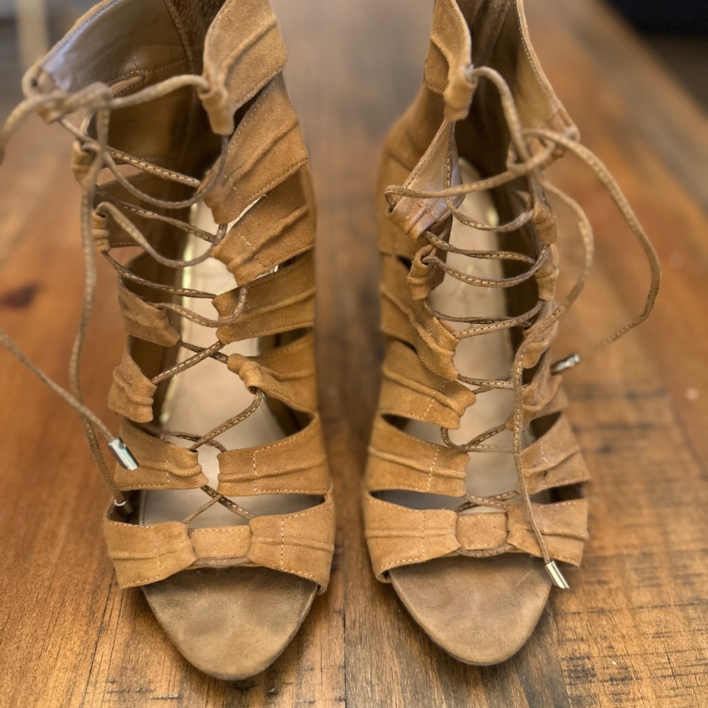 Tan High Heel Strappy Sandals
